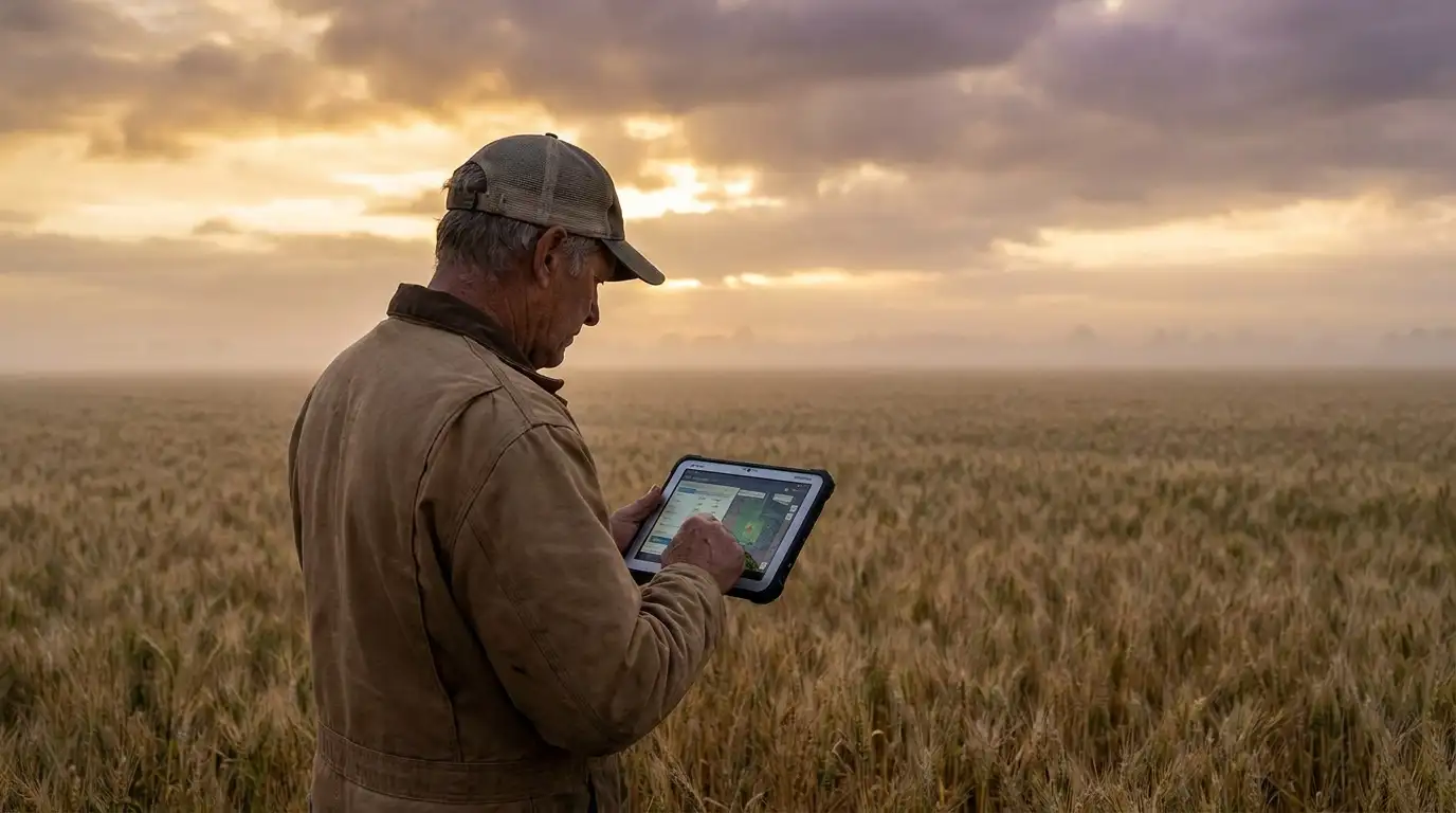 Productor consultando datos en una tablet